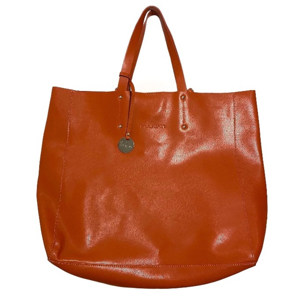PULICATI Red Saffiano Genuine Italian Leather Large Shopper Tote Bag with Strap